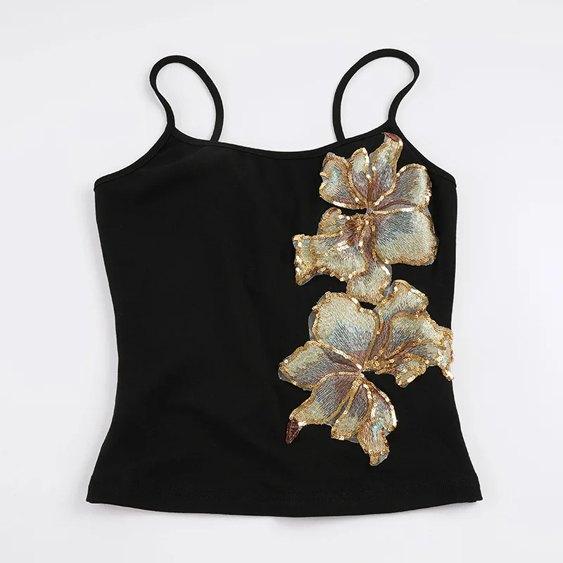 Y2k Vintage Goth Punk 2000s Sequins Slim Woman Clothes Summer Tank Top Sexy Harajuku High Street Femme Hot Sexy Kpop Chic Tee