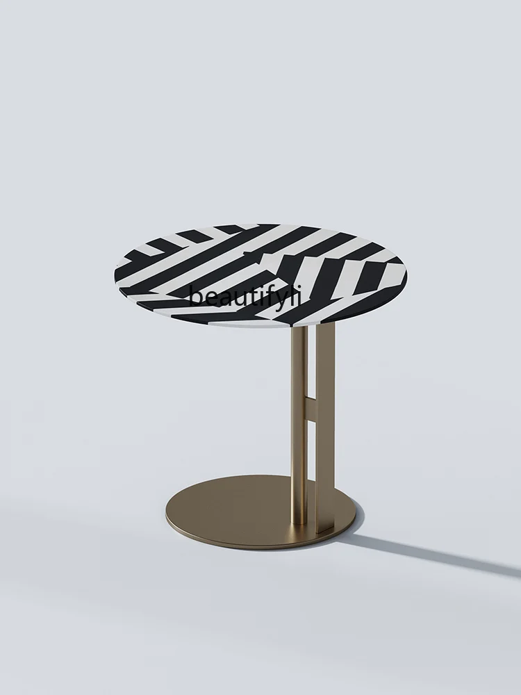 

Side Table Stainless Steel Hand Painted Zebra Pattern Corner Table Living Room Sofa Side Table Balcony Small round