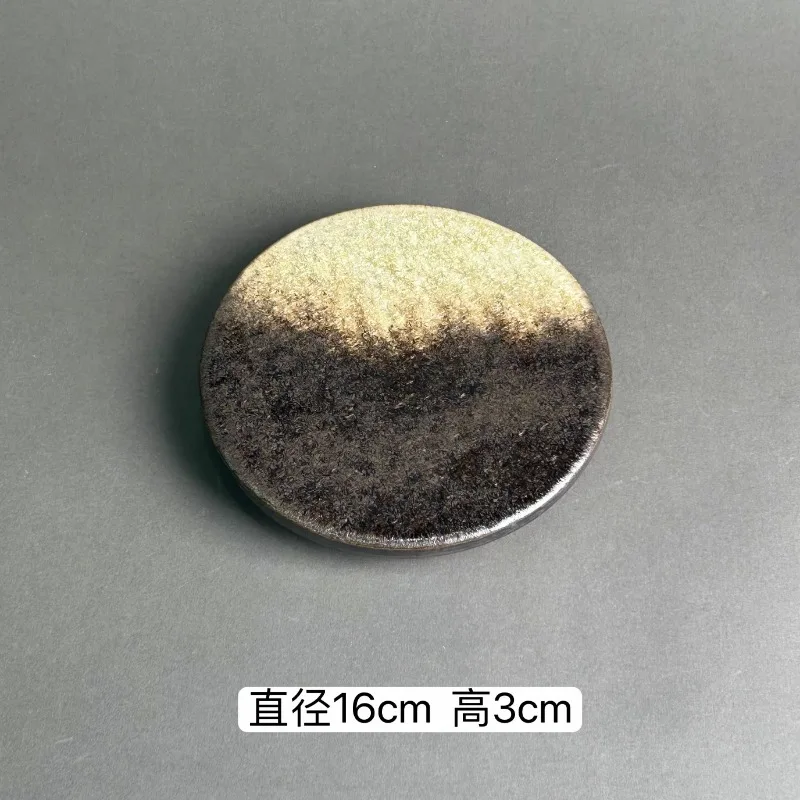Japanese Style Gradient Ceramic Plate Vintage Kiln-Glazed Round Sushi BBQ Plate 6.5-inch Dinner Plate Dinnerware Kitchen Utensil