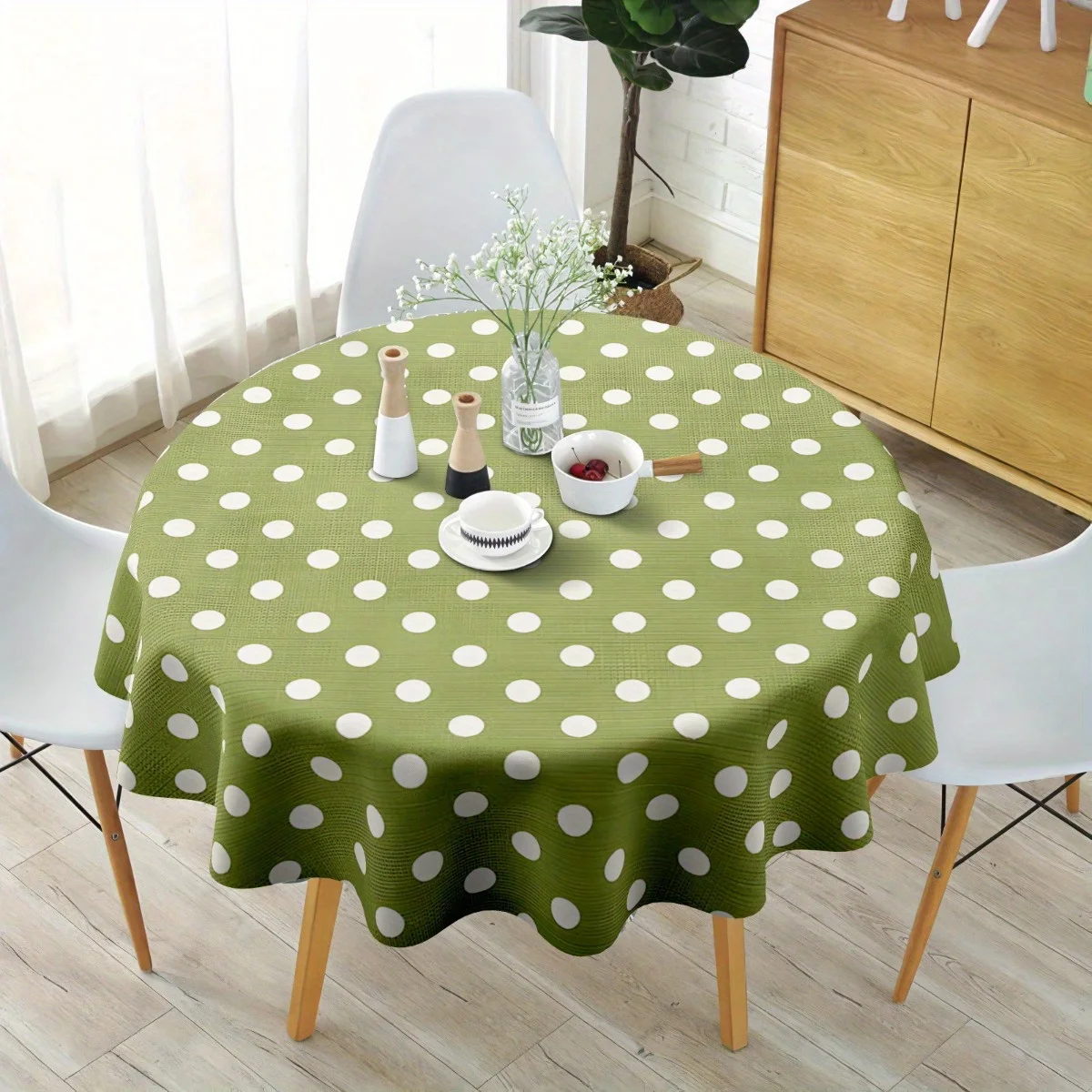 One vintage green and white polka dot round/rectangular tablecloth - ultra-fine fiber