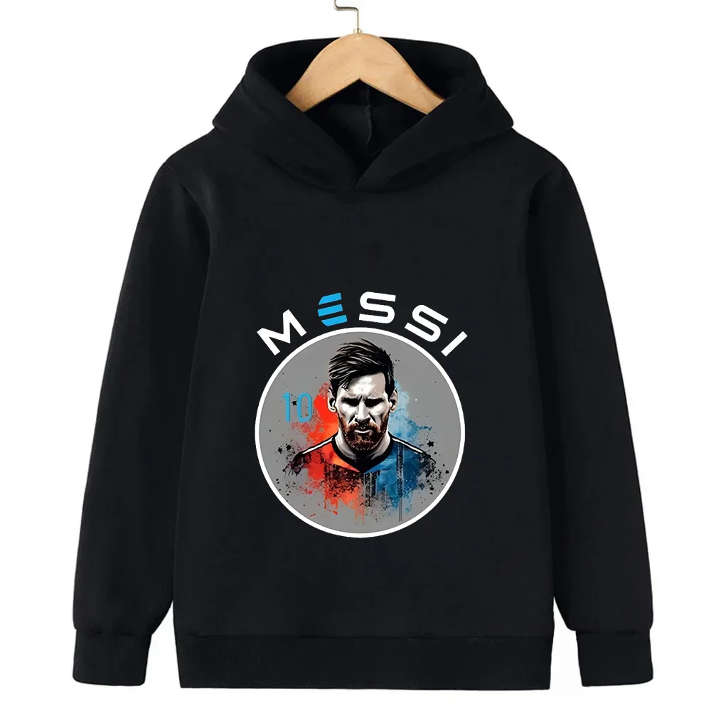 Brand Printed Messi Children's Hoodie Plus Velvet Sweatshirt Casual Sportswear Black Top Boys and Girls Kid Baby Fan Clothes