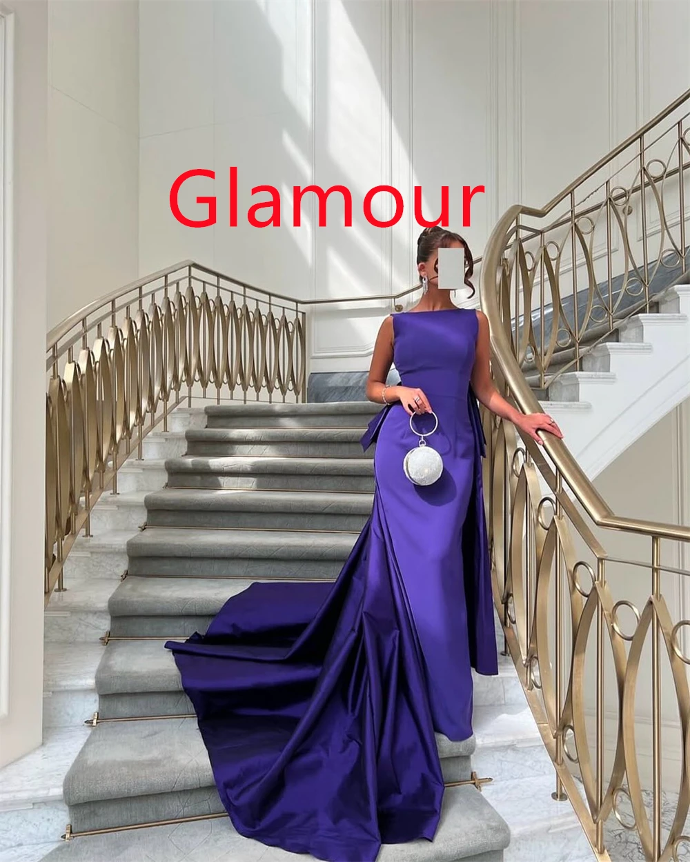 Maßgeschneidertes exquisites lila Jersey-Abendkleid, Temperament, U-Ausschnitt, Flügelärmel, ärmellos, rückenfrei, offener Rücken, Heimkehrkleid