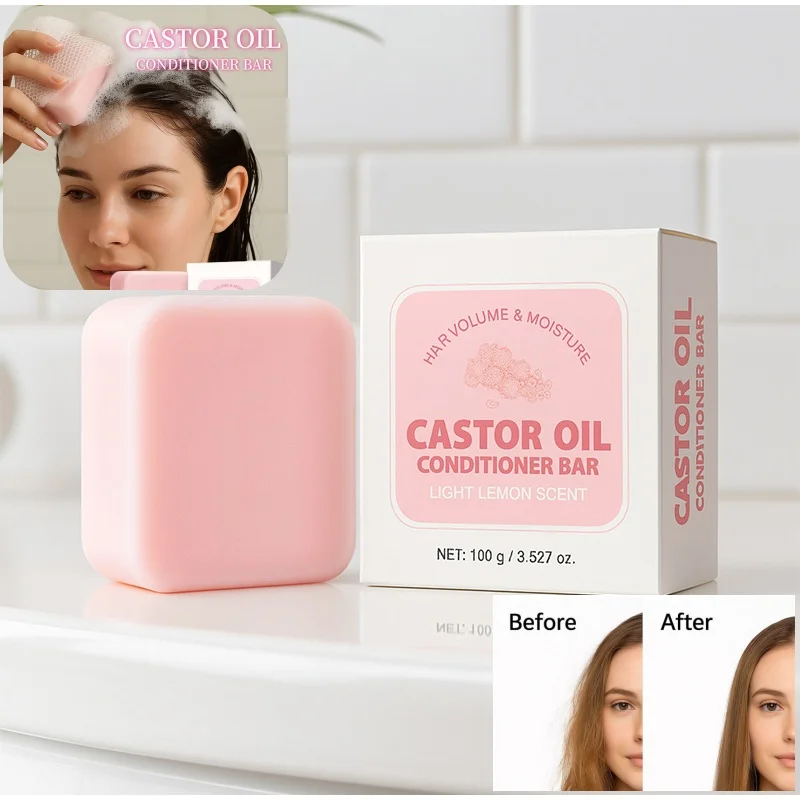 

Мыло для волос с касторовым маслом, розовый, светлый, с ароматом лимона, глубоко увлажняющее, контроль жирности, против вьющихся волос, сильные корни волос, шелковистое глянцевое мыло-шампунь