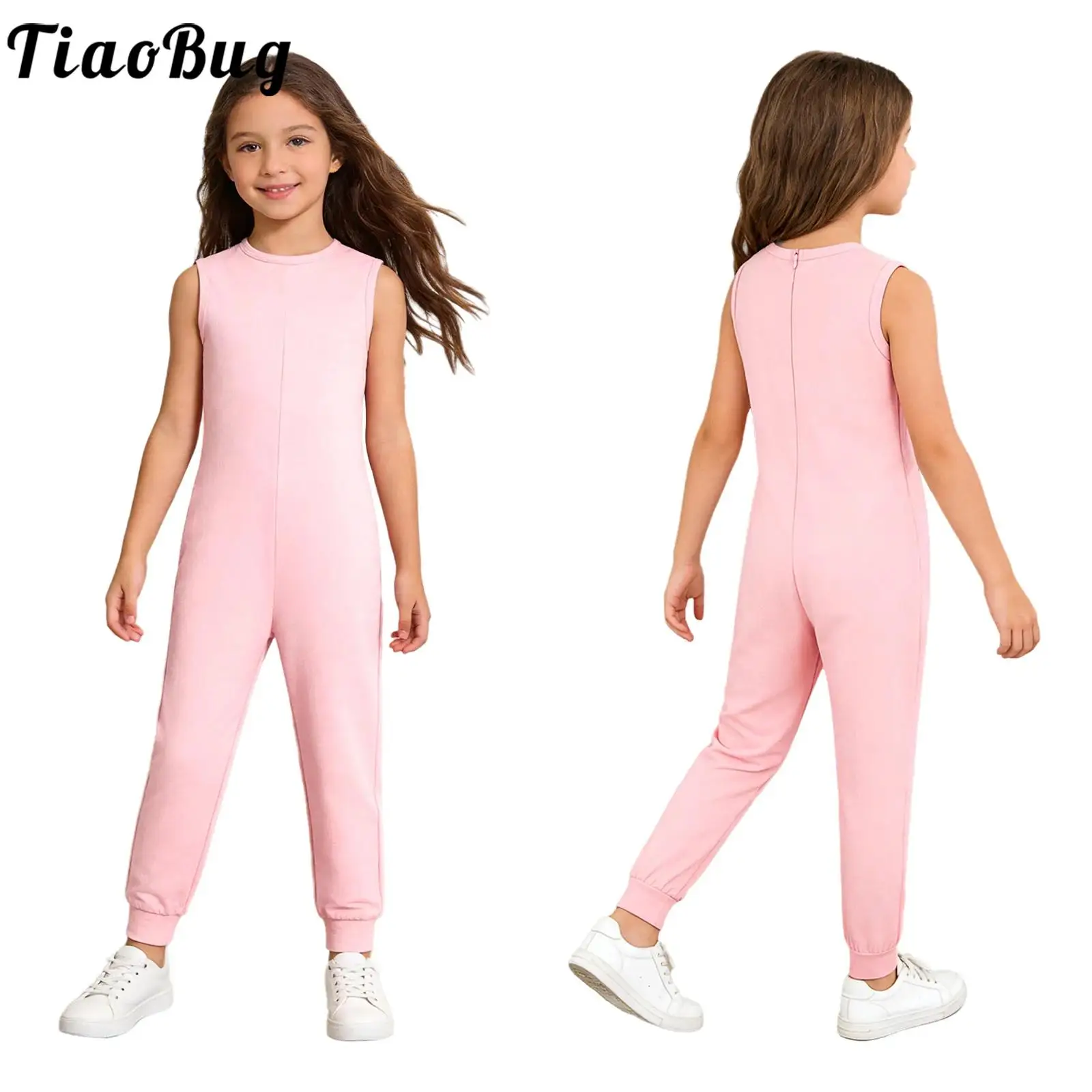 

Kids Boys Girls Leotards Romper for Dancing Yoga Workout Clothes Round Neck Sleeveless Back Invisible Zipper Full Body Jumpsuit