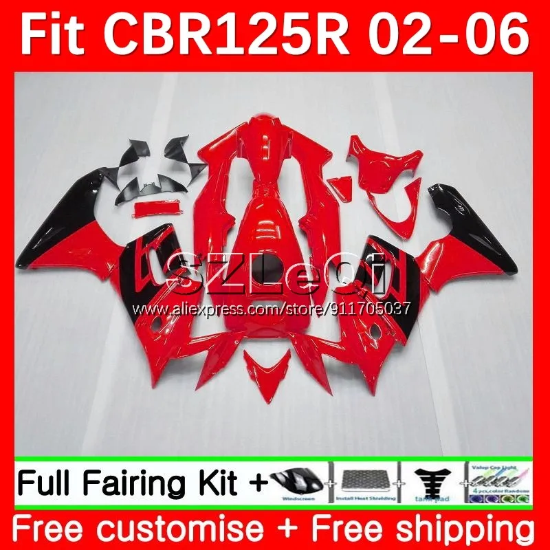 Body Kit For HONDA CBR125R CBR125RR CBR 125CC 125R Glossy red 02 03 04 05 06 22No.43 CBR-125R 2002 2003 2004 2005 2006 Fairing