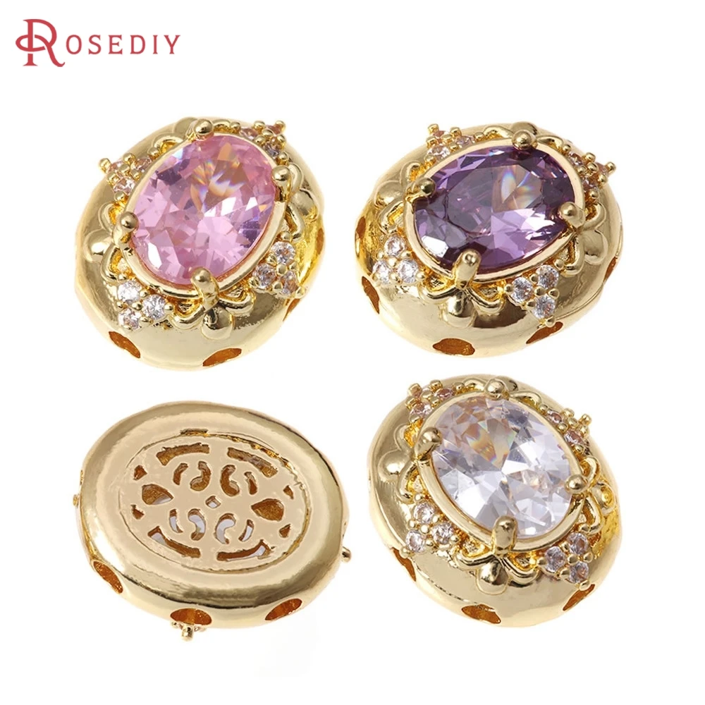 

6PCS 18K Gold Color Brass Zircon Oval Shape Spacer Beads High Quality Necklace Earrings Bracelets Jewelry Making Diy Accessories