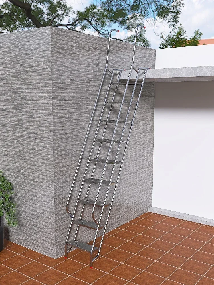 Thickened 304 stainless steel outdoor staircase, home outdoor ladder, bungalow balcony ladder with handrails, steel ladder