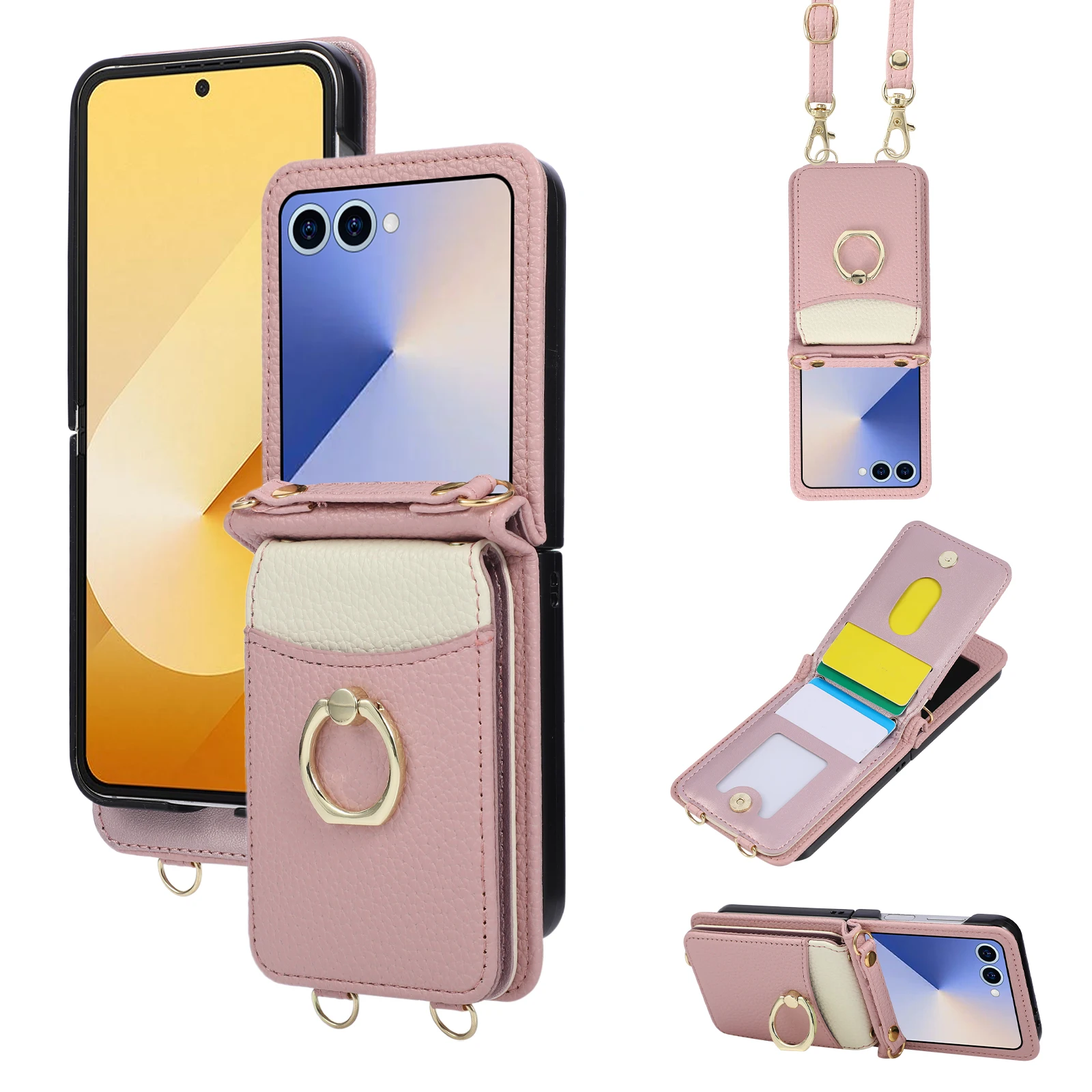 Crossbody Leder-Brieftasche mit Kartenfach und Handyhülle für Samsung Galaxy Z Flip 7 6 5 4 3 Flip7 FE mit Lanyard-Ringhalter und Schutzabdeckung