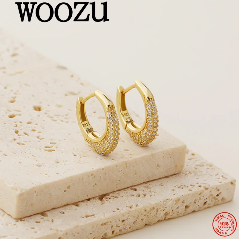 

WOOZU стерлингового серебра 925 пробы, роскошные темпераментные U-образные серьги-кольца с цирконием для женщин, изысканные ювелирные изделия для банкета и свадьбы