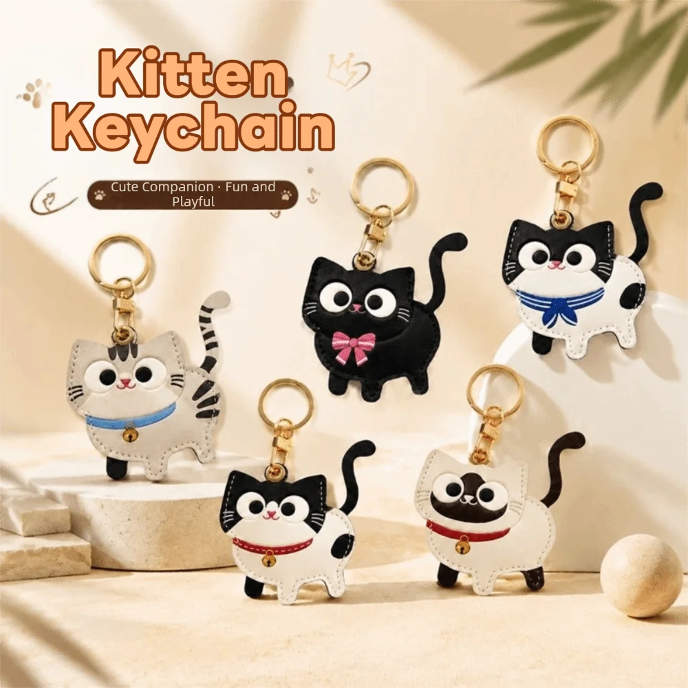 Accessories Leather Material Kitty Access Card Cover Cute Cat Design ID Card Holder Anti-lost Bag Pendant Cat Keychain Boy