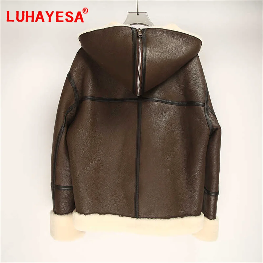 2024 Women Fashion Hooded Angel Swing Australia Merino Sheepskin Lamb Fur Shearling Coat