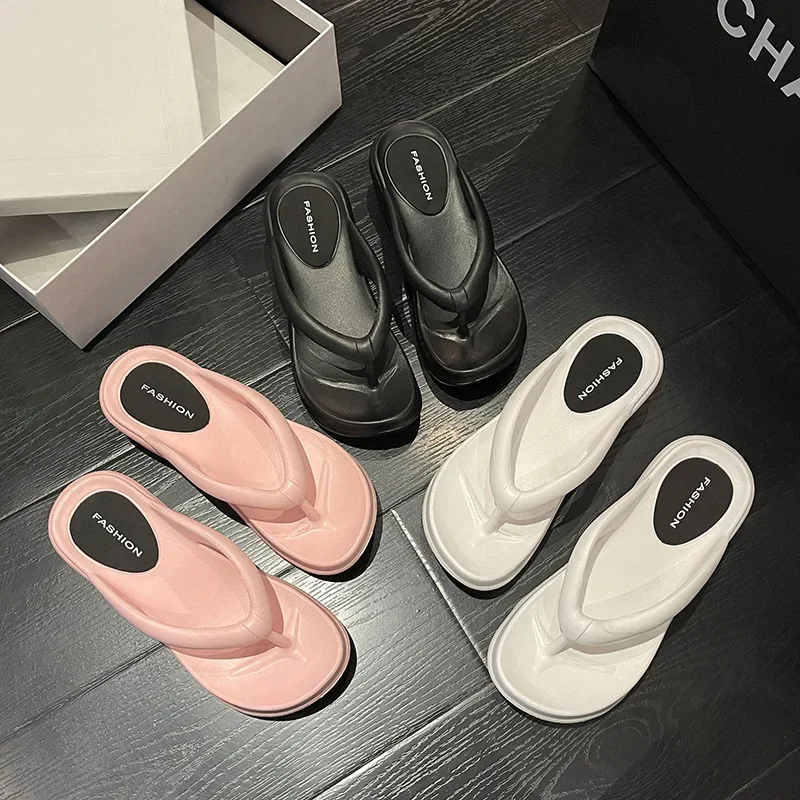 Thick Sole Wedges Flip Flops For Women 2023 Summer Clip Platform Sandals Woman Non-slip Beach Slippers Girls Outdoor Slides
