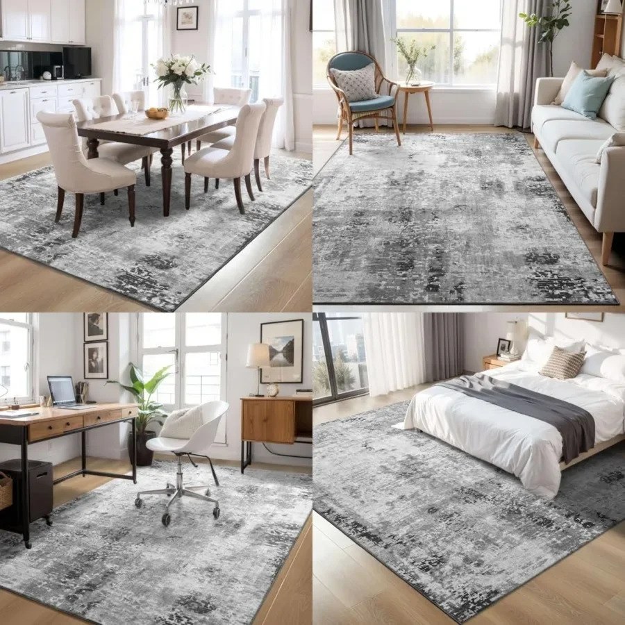 

Area Rug 4x6 Rug Washable Boho Rugs Non Slip Low Pile Abstract Small Carpet for Entryway, Bedroom, Kitchen, Classroom, Room, Of