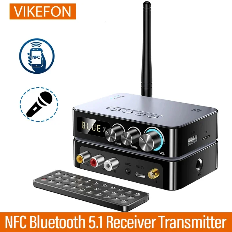 NFC 1200Mah Bluetooth 5.1 Receiver Transmitter Stereo 3.5mm AUX Jack RCA Wireless Audio Adapter Micrphone Sing FM Radio For TV