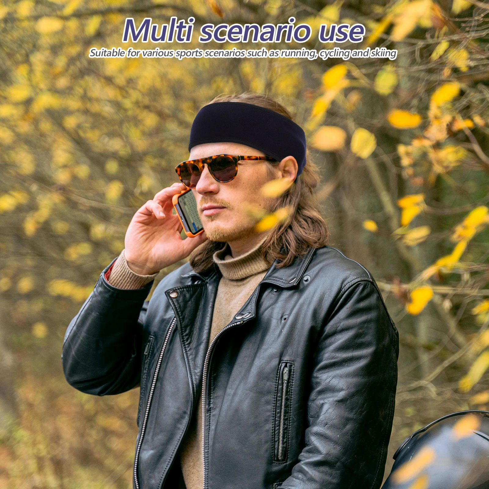 قطعتان من عصابة الرأس الرياضية المصنوعة من الصوف للجري وركوب الدراجات والتزلج وكفاءة عالية ودافئة باللون الأسود والأزرق الداكن لتدفئة الأذن الرياضية