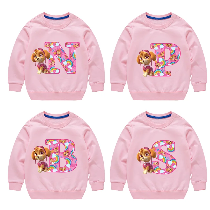 Paw Patrol Sweatshirt Cotton Kids Sweatshirt Spring Autumn Baby Base Top Cute Cartoon Pink Chase Skye Crew Neck Clothing Gifts