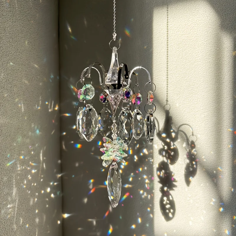 Crystal Bead Chandelier Branch Mirror Pendant, Prism Rainbow Ornament, Ideal Gift for Home Garden Party Christmas Memorial, gift