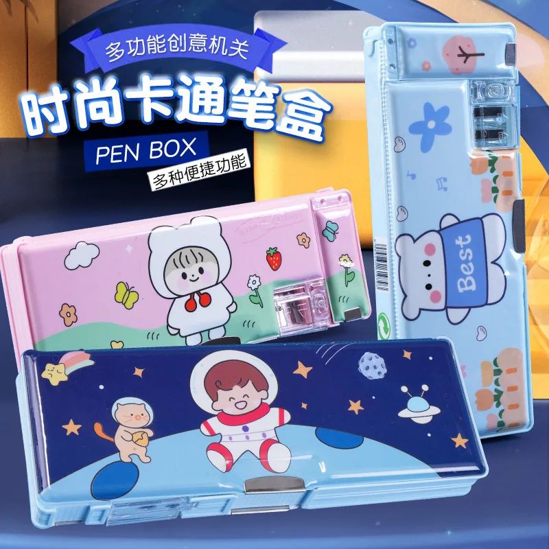 

Двусторонняя индивидуализированная Автоматическая детская многофункциональная коробка для канцелярских принадлежностей для начальной школы пластиковый карандаш для мужчин и женщин