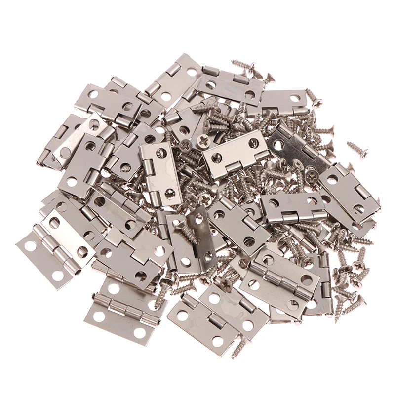 50pcs/box Hinges + 200 Screws Iron Golden/Antique Bronze 4 Holes Durable Furniture Hardware 17.5*15mm Mini Rounded Hinge Decor