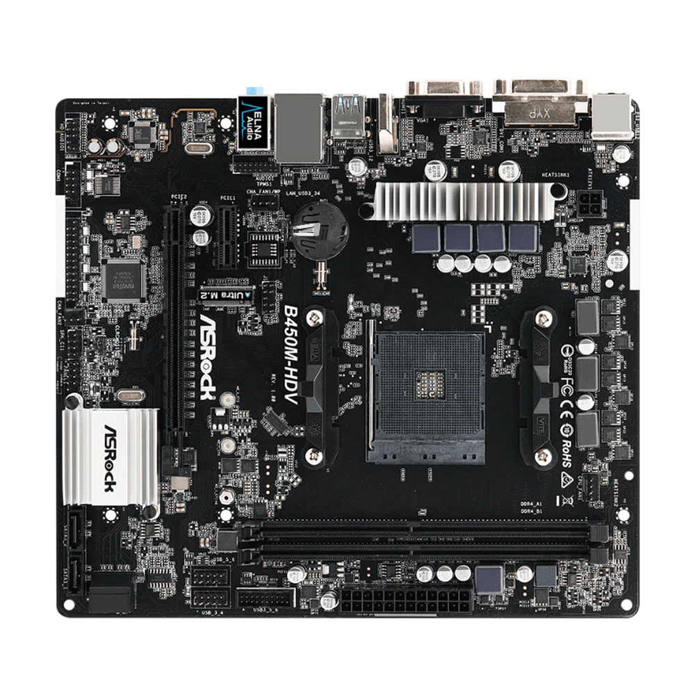 Placa base ASRock B450M-HDV R4.0 2xDDR4 memoria DIMM M.2 NVME SATA3 AM4 compatible con CPU Ryzen 5 5600 5600G R7 5700X3D