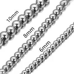 6mm/8mm/10mm Heavy 316L Stainless Steel Rosary Beads Link Chain Necklace for Women Men Fashion Jewelry