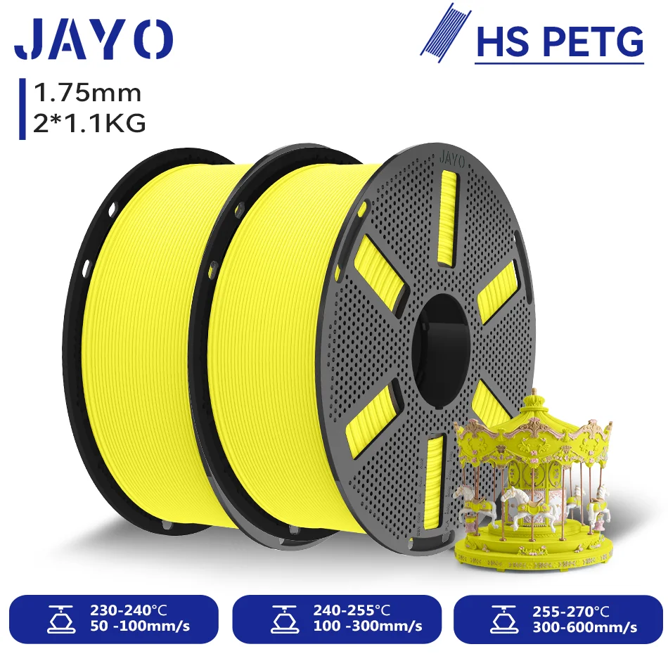 JAYO 2 Rollen Hochgeschwindigkeits-Matt-PETG 3D-Drucker-Filament, Hochfließend 50-600mm/s, Matt-Effekt PETG 3D-Druckmaterial für 3D-Drucker & -Stifte