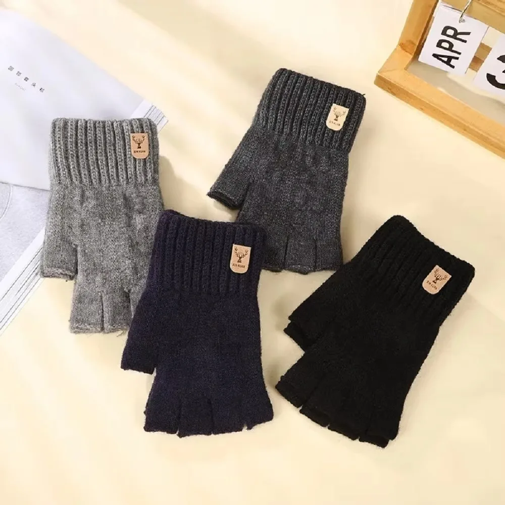 Popular Half Finger Gloves, Elastic Warm Knitted Winter Gloves for Men Cycling Driving Office Study Use