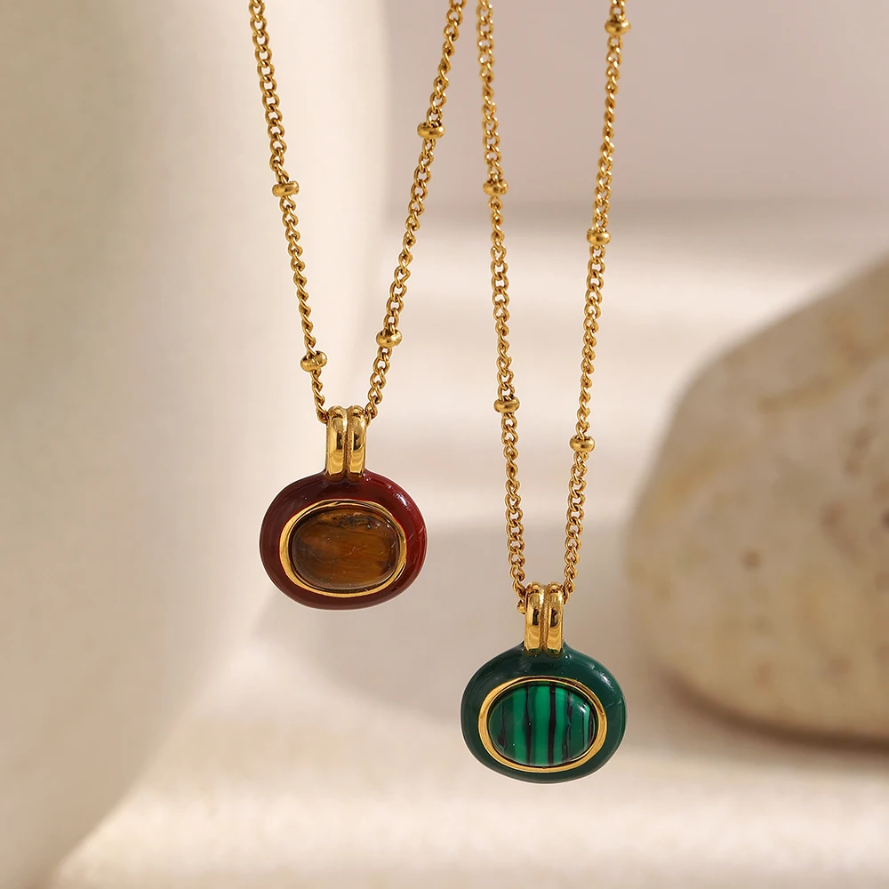 

Women's Stainless Steel Plated 18K Necklace with Bead Chain And Natural Stone Jewelry Gift