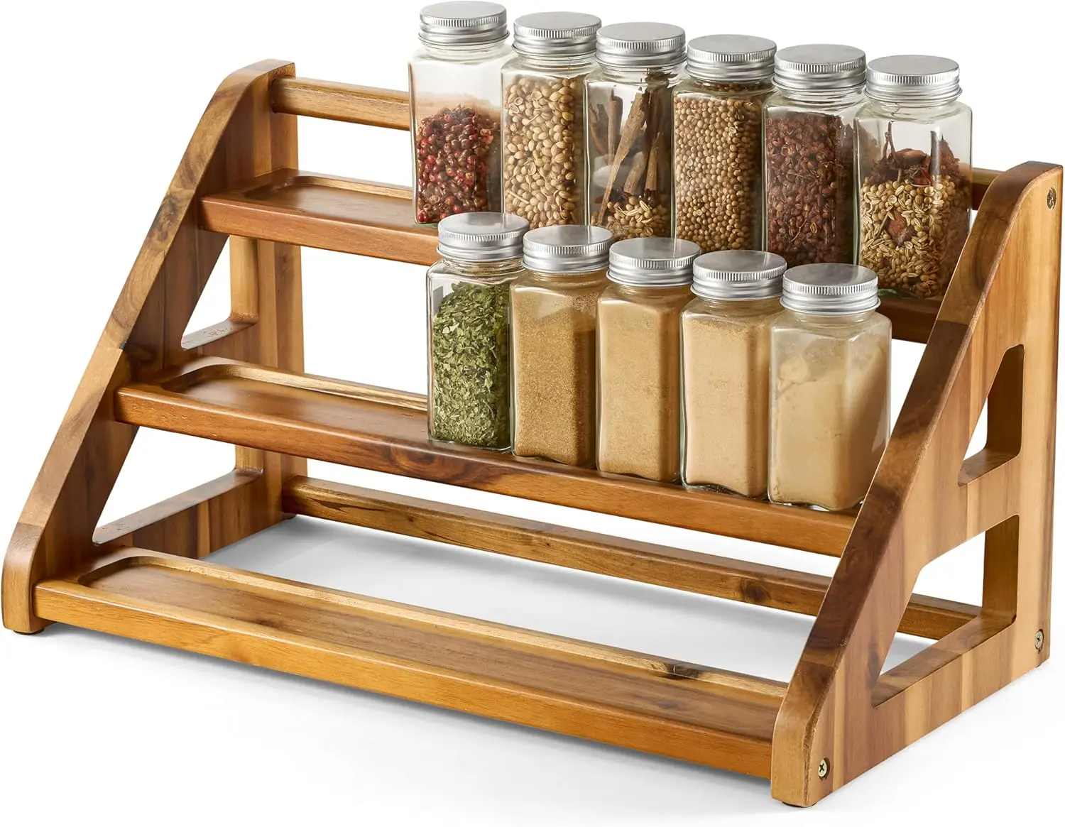 

Acacia Wood 3-Tier Spice Rack Organizer for Kitchen Countertop or Cabinet – Holds 24 Jars