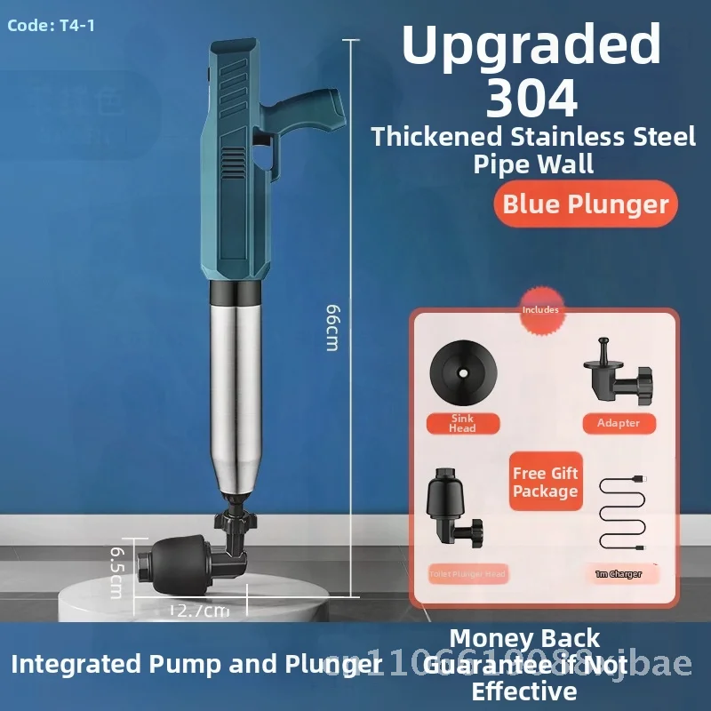 

High Pressure Gas Toilet Dredger One Shot Universal Pipe Unblocker Special Tool Stainless Steel ABS Blue Gray White