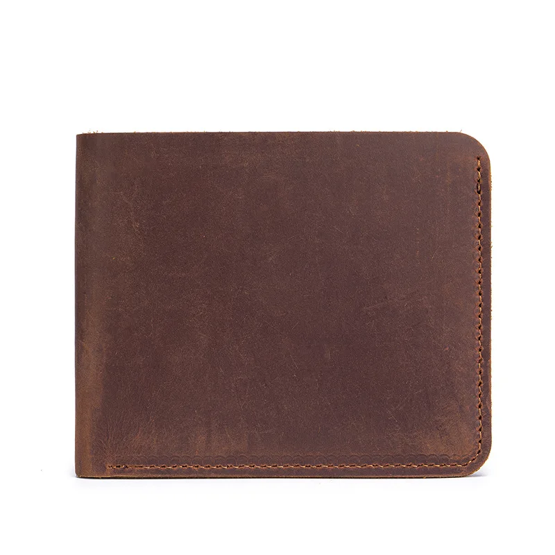 New Men Crazy Horse Leather Short Wallet Unique Niche Design Genuine Leather Billfold Small Purse for Men