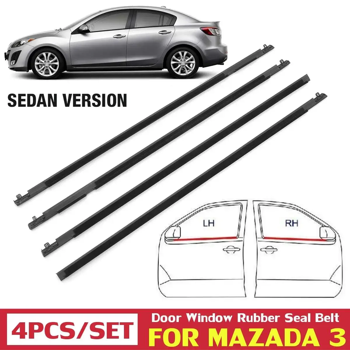 

4pcs/set Car Door Window Seal Strips Rubber Trim For Mazda 3 2006-2012 Window Seal Weatherstrip Waterproof Sealing Strip