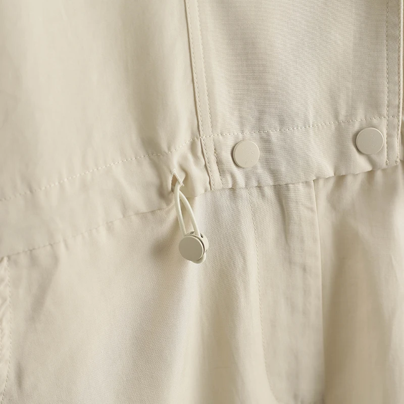 Summer New Women's One-Piece Suit ort Sve Dstring Collar Pure Color High Waist Straight Leg High Street Sle