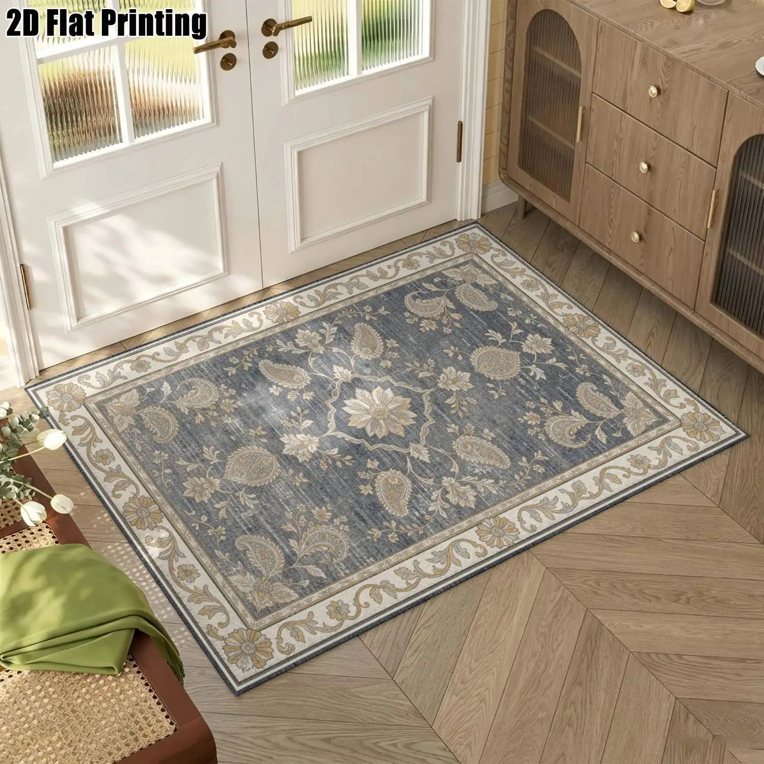 1Pc 2D Printed Carpet, Red-Brown Retro Scroll Pattern, European/Bohemian Style, Washable, Multi-Size, Home Decor, Multi-Scene Use