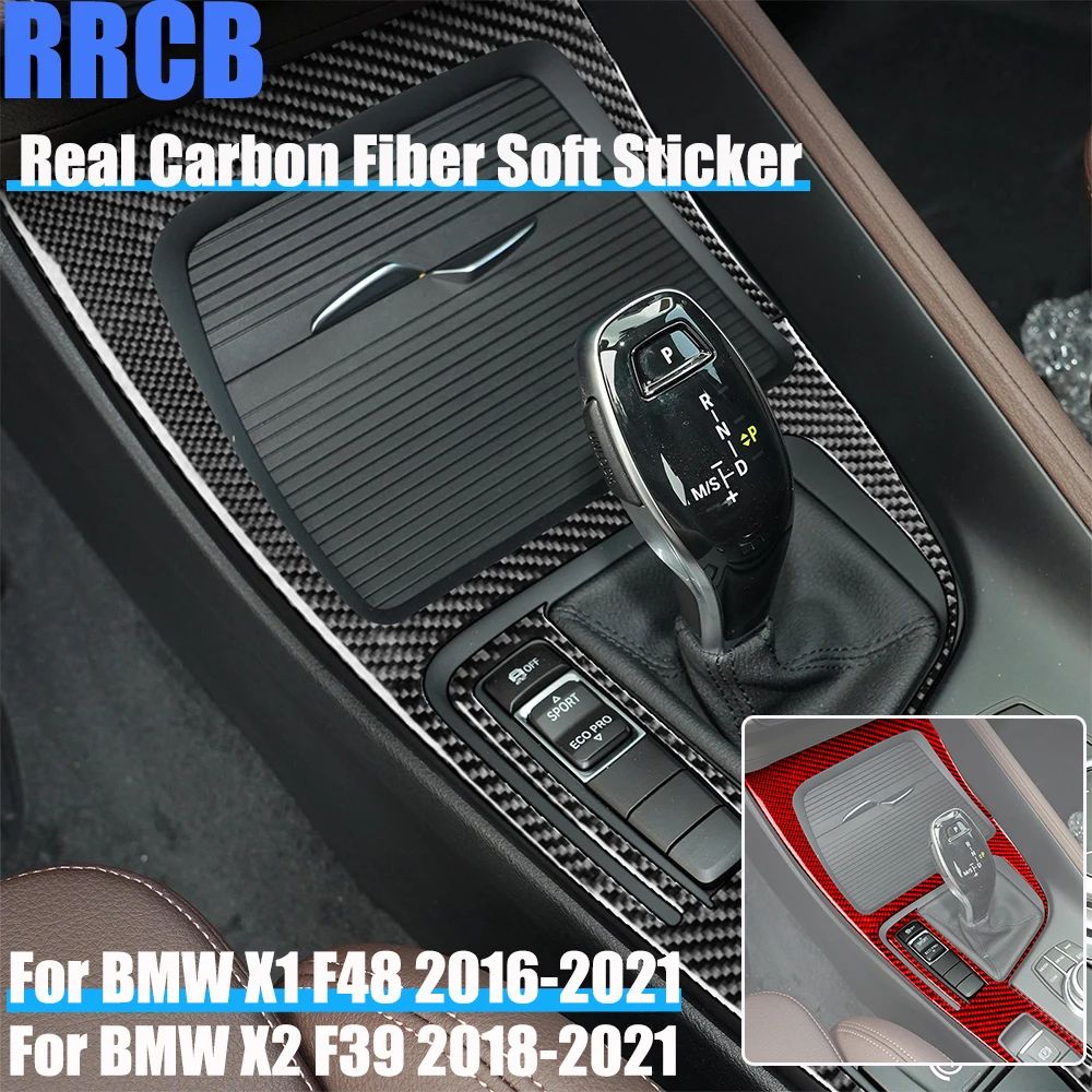 

Real Carbon Fiber Car Accessories Center Gear Shift Surround Trim Cover Soft Sticker For BMW X1 F48 2016-2021 X2 F39 2018-2021