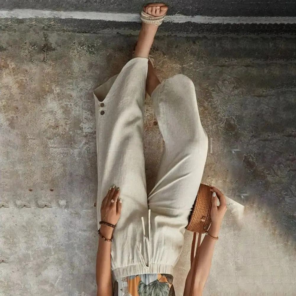 

Wide Leg Loose Pants Daily Wear Women Pants Adjustable Drawstring Elastic Waist Casual Trousers Solid Color Casual Trousers