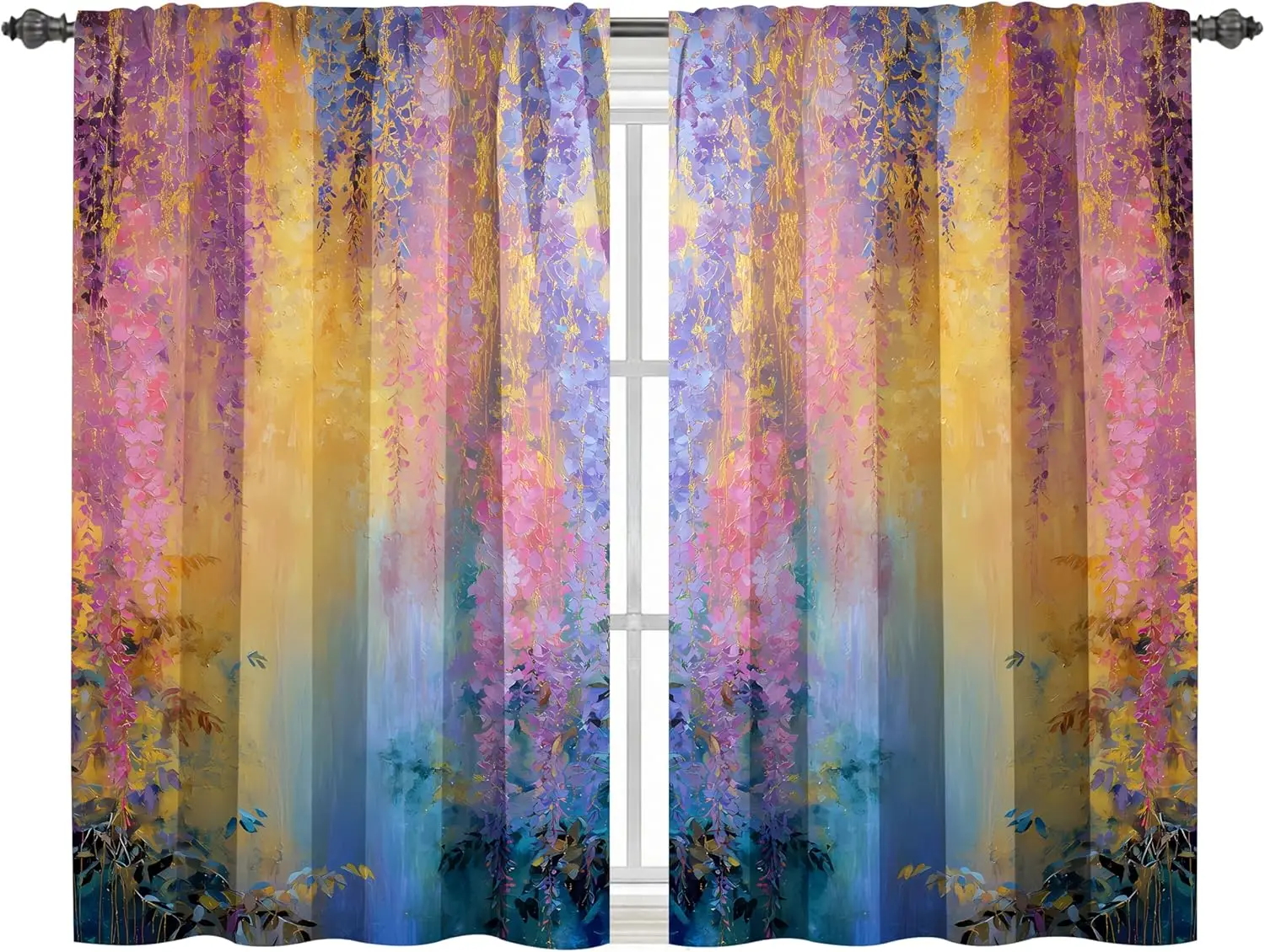 Wisteria Floral Abstract Print Curtains Colorful Spring Flower Design for Living Room Bedroom Home Decor