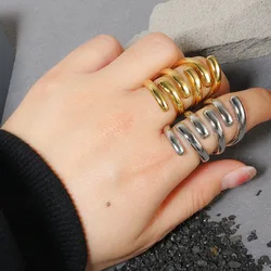 Punk Hollow Grip Wide Ring for Men 18K PVD Electroplated Stainless Steel Finger Jewelry Women Golden Silver Color Couple Rings