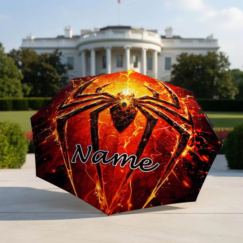 Custom Name umbrella, Flame Spider Graphic Umbrella Fashion Folding Umbrella for Sunny and Rainy Days, Christmas Gift