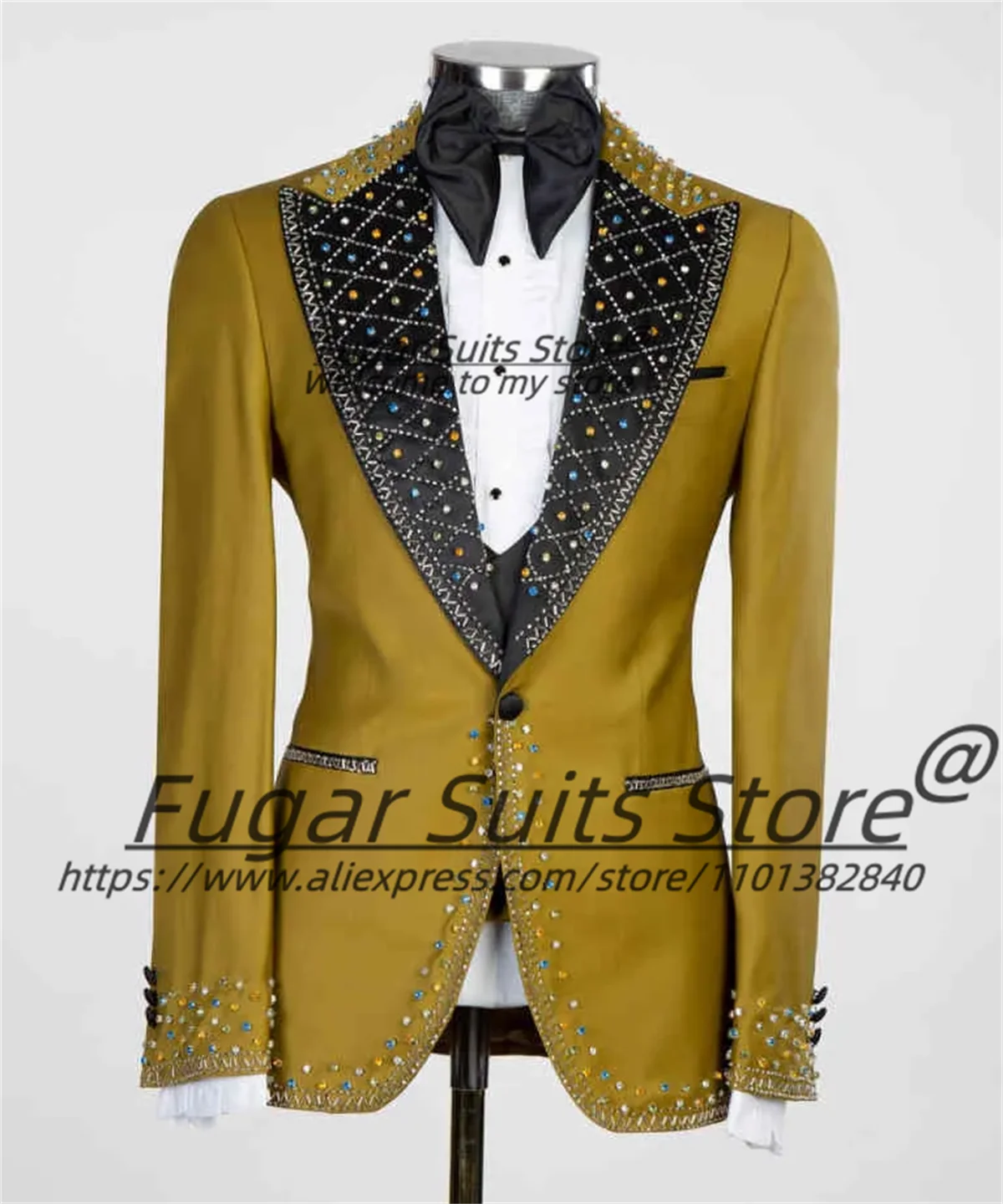 

Customized Shiny Beaded Men Suits Customized Slim Fit Peak Lapel Groom Wedding Tuxedos 3 Pcs Sets Male Prom Blazers Ropa Hombre