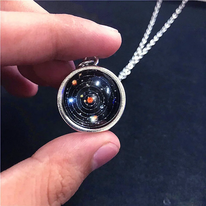 Fashion Solar System Planet Galaxy Double Side Glass Cosmic Astronomy Pattern Pendant Necklace Man Women Classic Jewelry