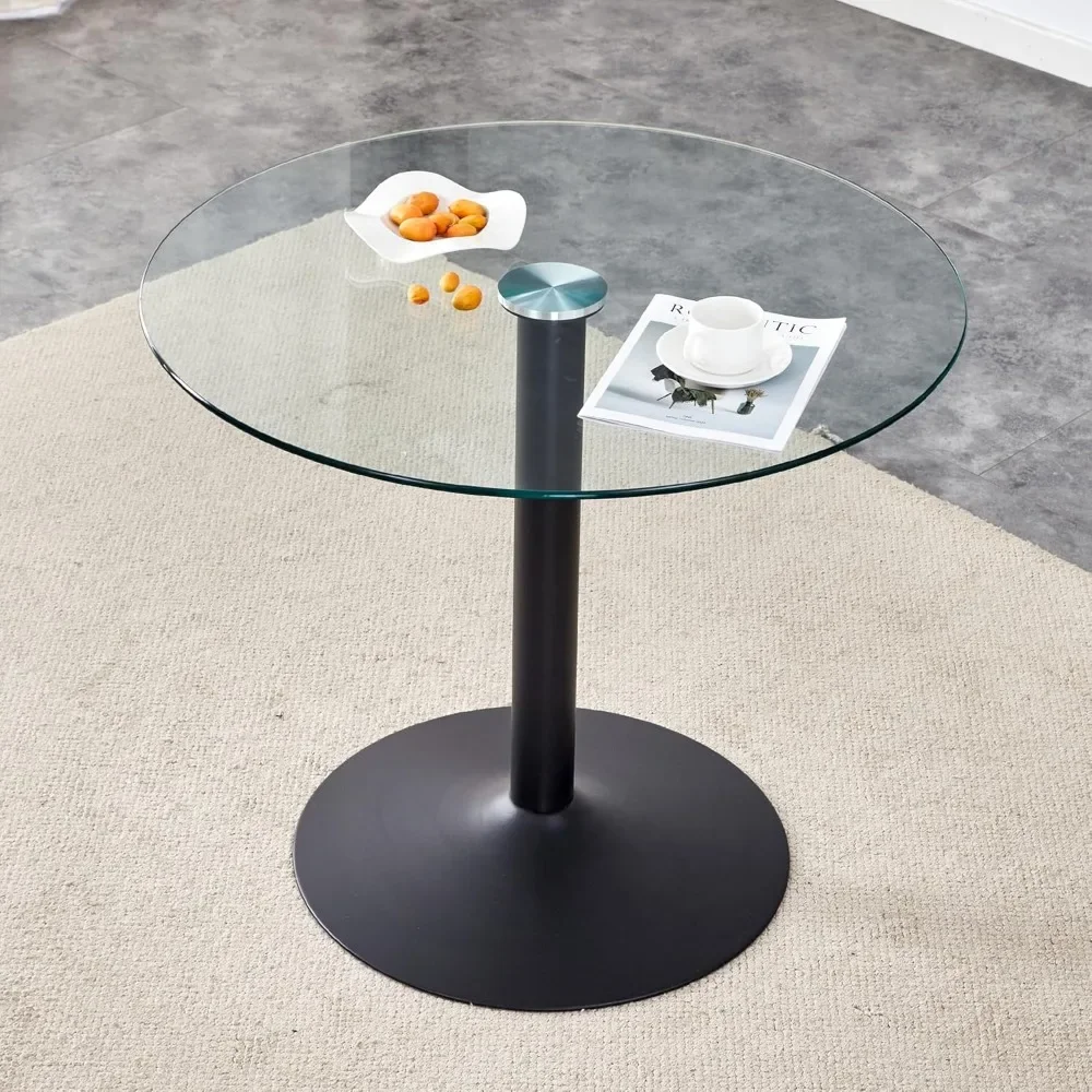 Round Glass Dining Table,35 Round Kitchen Table with Tempered Glass Table Top,Sturdy Black Powder Coating Support