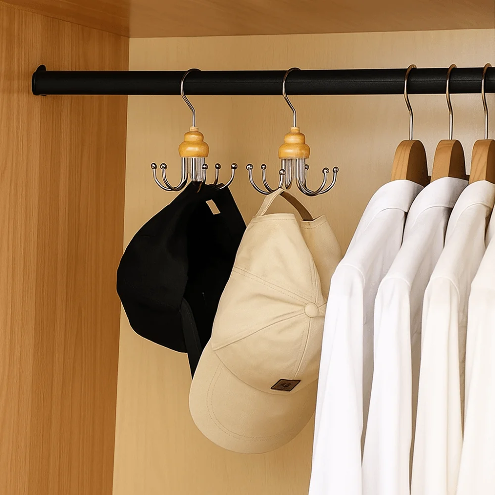 

2Pcs Durable Iron Metal 6 Claw Hooks Anti-slip 360° Rotating Clothes Hangers Space Saving Belt Hanger for Home