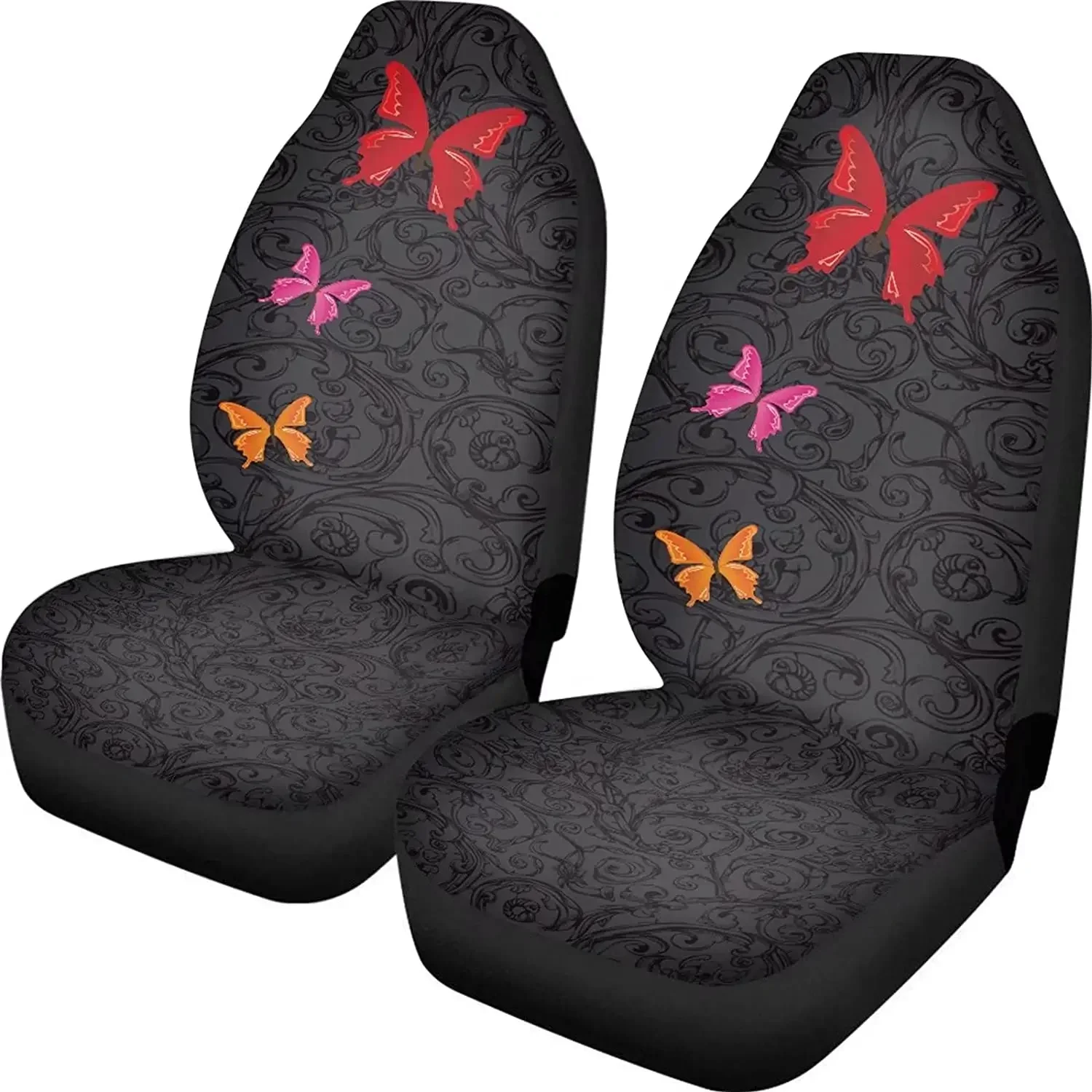 Butterfly Seat Covers for Car Black Car Accessories Car Seat Covers 2 Piece Elastic Polyester Front Bucket Seats Protector