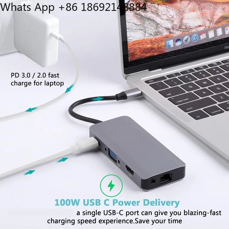 Mobile Phone Type-C to HDMI Converter Notebook 9-in-1 Docking Station USB3.0 Card Reader Hub Adapter