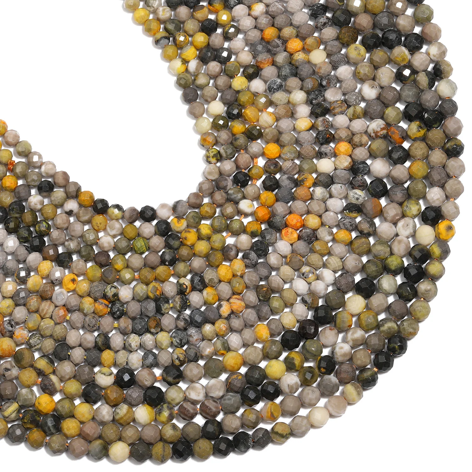 AAA 2-4mm Bumblebee Jasper Faceted Natural Stone Beads Round Loose Beads for Jewelry Making DIY Friendship Necklace Supplies