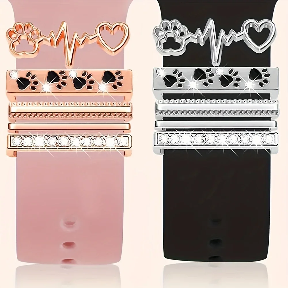 5 pezzi Anello decorativo per cinturino Apple Watch serie 10 8 7 6 5 se 9 Ciondoli gioielli con diamanti per cinturino orologio Samsung/Huawei 20mm 22mm