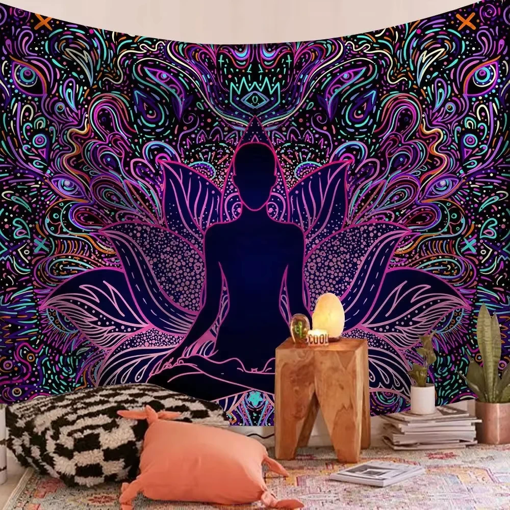 VIKAMA Chakra Spiritual Mandala Tapestry, Psychedelic Lotus Wall Hanging, Bohemian Home Decor for Living Rooms and Bedrooms