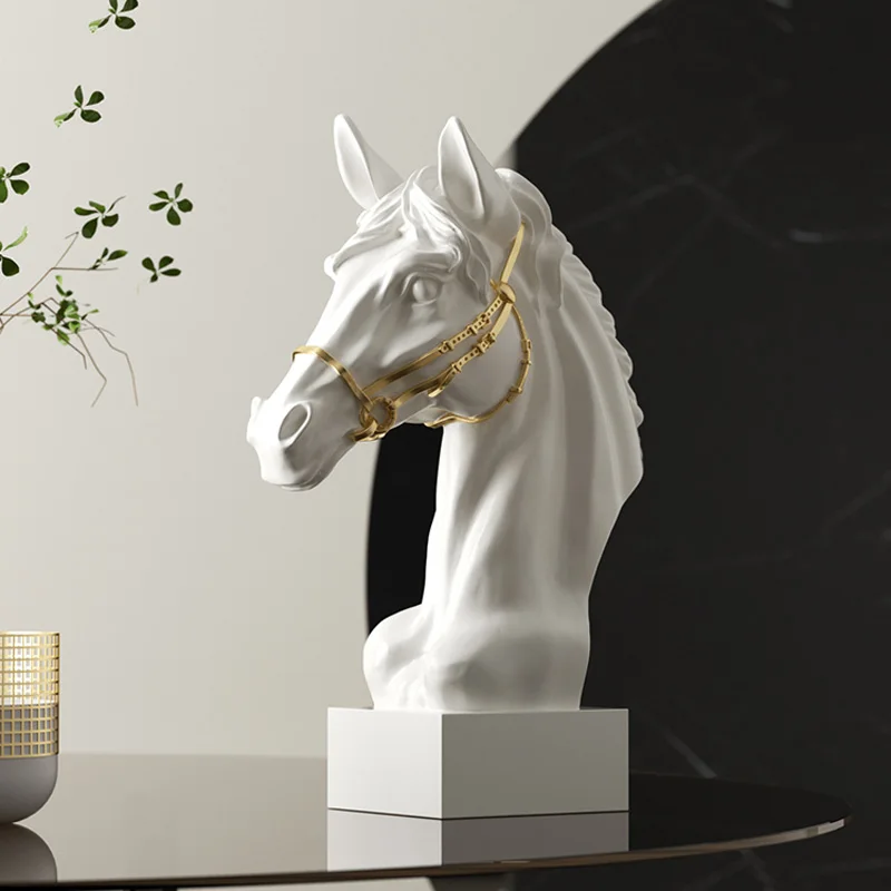 Modern Minimalist Horse Head Statue, Abstract Line Art Nordic Design Resin Sculpture, Contemporary Desktop Shelf Decor