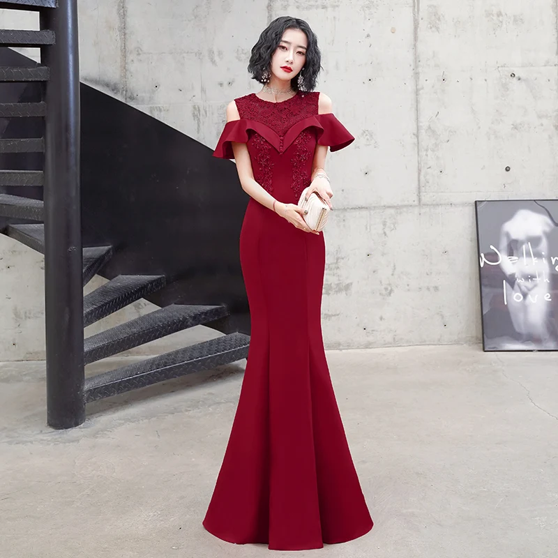 

Ele Red Evening Gown Women's High-End Luxury Wedding Dr Fi Tail Skirt Important Ocns Formal Dres